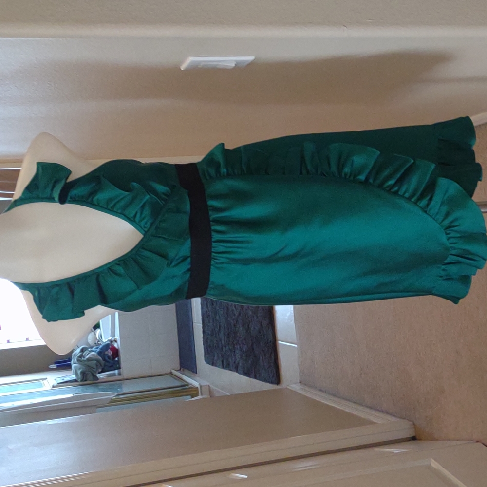 Tibi green and black silk & wool blend halter dress size 2